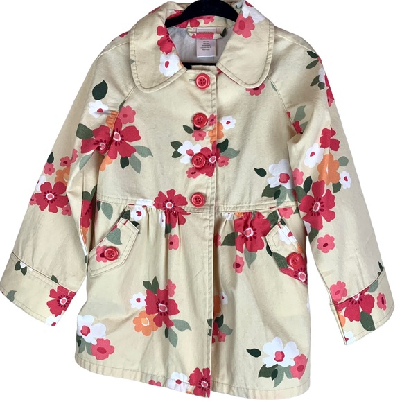 Gymboree Spring Floral Button Jacket Khaki Coral Pink New XS - Picture 4 of 12